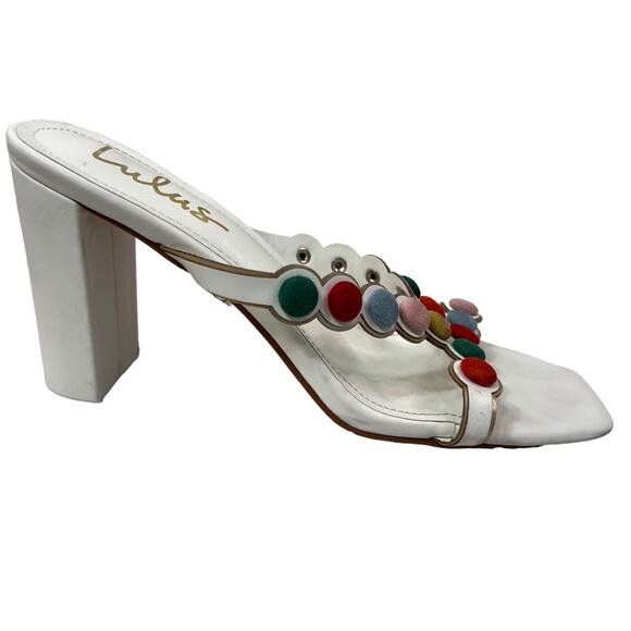 LuLu's Mahly White Multicolor covered buttons High Heel Sandals 7.5 - Picture 7 of 14